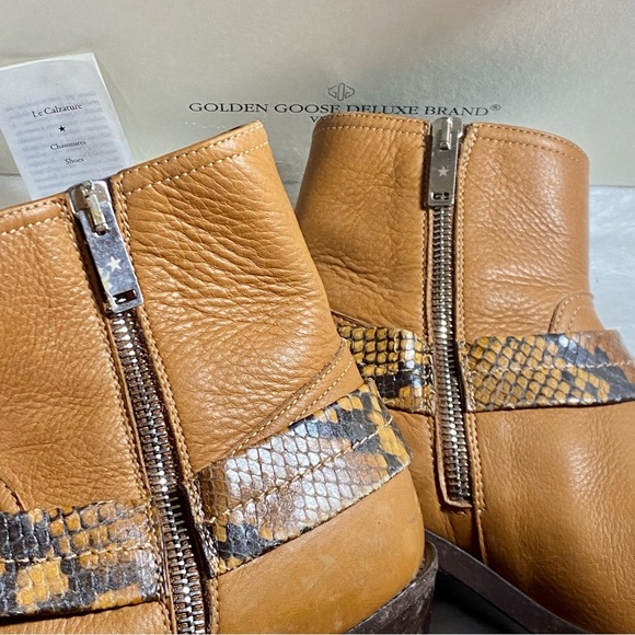 Golden Goose Bretagne Brown Leather Snakeskin Ankle Boots ~Western Moto Boots GG - Picture 7 of 16